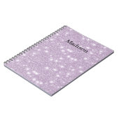 Mädchenhaftes Lavendel-Kunst-Glitter-Funkeln Notizblock (Linke Seite)