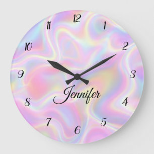 Mädchenhaftes, lebendiges, pastellfarbenes hologra große wanduhr