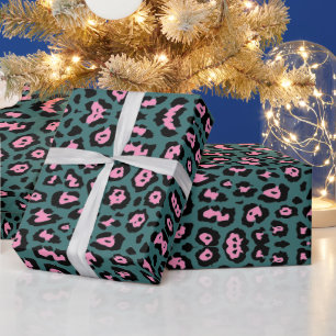 Mädchenhaftes Leoparden-Tiermuster rosa Türkis Geschenkpapier