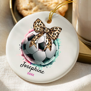 Mädchenhaftes Leopardendruck-Fußball Coquette Keramik Ornament