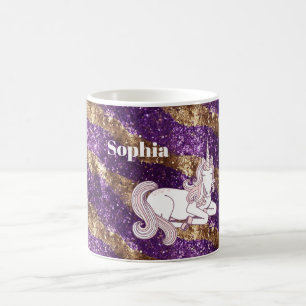 Mädchenhaftes Lila Gold Glitter Einhorn Kaffeetasse
