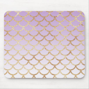 Mädchenhaftes Lila Lila Gold Meerjungfrau Glitter  Mousepad