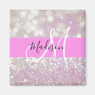 Mädchenhaftes Lila Schimmer Glitter Funkeln Monogr Magnet