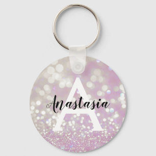 Mädchenhaftes Lila Schimmer Glitter Funkeln Monogr Schlüsselanhänger