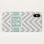 Mädchenhaftes Mintgrün Grau Chevron Monogramm Name Case-Mate iPhone Hülle (Rückseite (Horizontal))