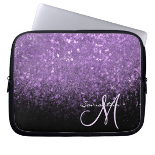 Mädchenhaftes Monogramm Lila Glitter Glanz & Schwa Laptopschutzhülle