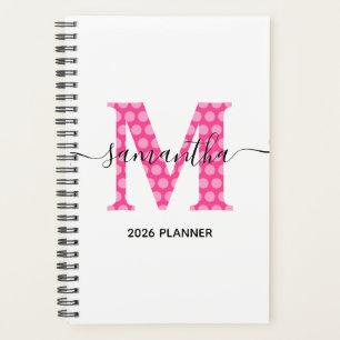 Mädchenhaftes Monogramm mit rosa Punkten Planer