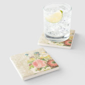 Mädchenhaftes Pastell-Blumenmuster Steinuntersetzer (Seitenansicht)
