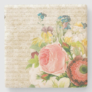 Mädchenhaftes Pastell-Blumenmuster Steinuntersetzer