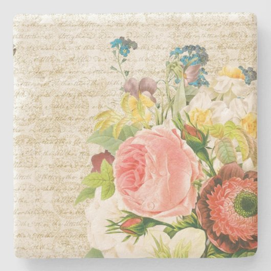 Mädchenhaftes Pastell-Blumenmuster Steinuntersetzer (Vorderseite)