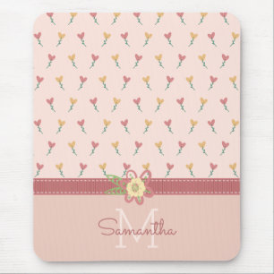 Mädchenhaftes Pastell-Pfirsich-Herz-Blumenmuster & Mousepad