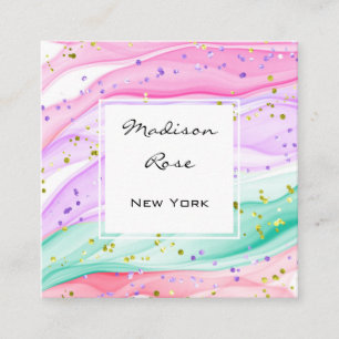 Mädchenhaftes Pastell-Regenbogen-Einhorn-Candy-Ros Quadratische Visitenkarte
