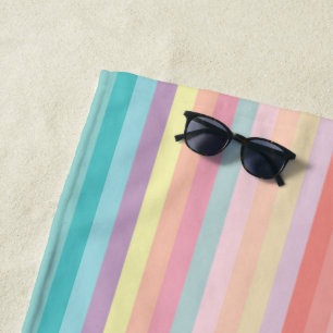 Mädchenhaftes Pastell-Rosa-Pfirsich-Aqua-Streifen Strandtuch
