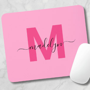 Mädchenhaftes Pink Monogramm Schriftname Mousepad
