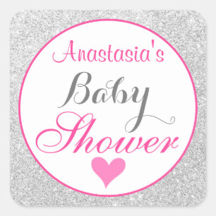 Mädchenhaftes Prinzessin Rosa und Silber Glitter B Quadratischer Aufkleber