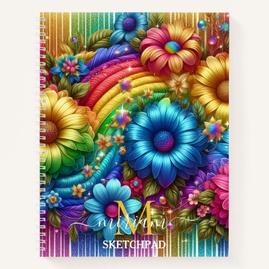 Mädchenhaftes Regenbogen-Blumen-Monogramm Notizblock (Vorderseite)