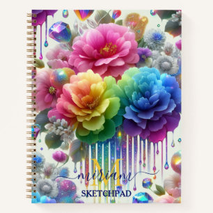 Mädchenhaftes Regenbogen-Blumen-Monogramm Notizblock