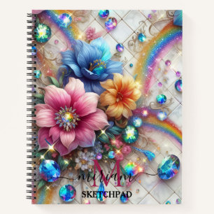 Mädchenhaftes Regenbogen-Blumen-Monogramm Notizblock