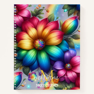 Mädchenhaftes Regenbogen-Blumen-Monogramm Notizblock