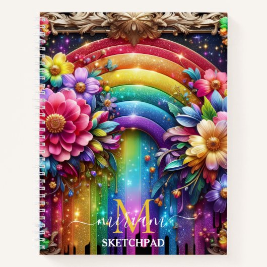 Mädchenhaftes Regenbogen-Blumen-Monogramm Notizblock (Vorderseite)