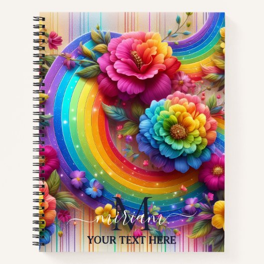 Mädchenhaftes Regenbogen-Blumen-Monogramm Notizblock (Vorderseite)
