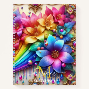 Mädchenhaftes Regenbogen-Blumen-Monogramm Notizblock