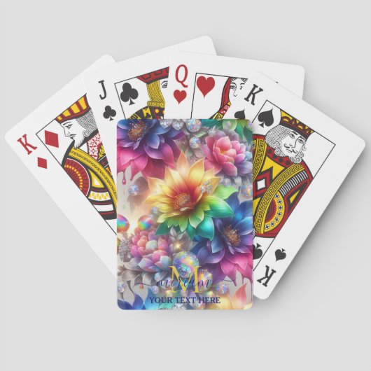 Mädchenhaftes Regenbogen-Blumen-Monogramm Spielkarten (Rückseite)