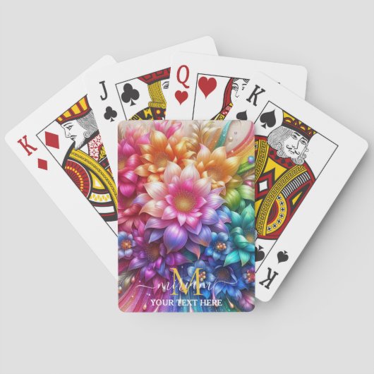 Mädchenhaftes Regenbogen-Blumen-Monogramm Spielkarten (Rückseite)