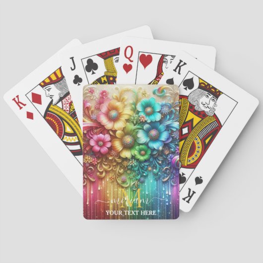 Mädchenhaftes Regenbogen-Blumen-Monogramm Spielkarten (Rückseite)