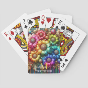 Mädchenhaftes Regenbogen-Blumen-Monogramm Spielkarten