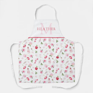 Mädchenhaftes rosa Aquarell-Blumenmuster-Monogramm Schürze