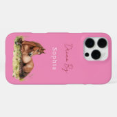 Mädchenhaftes rosa Blumenpferd  iPhone Hülle (Rückseite (Horizontal))