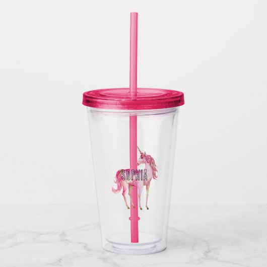 Mädchenhaftes Rosa Einhorn Acryltrinkbecher (Vorderseite)