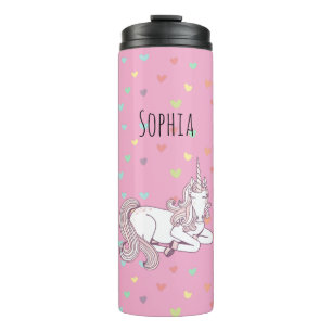 Mädchenhaftes Rosa Einhorn-Herzen Thermosbecher