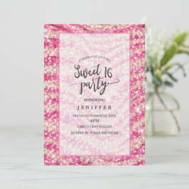 Mädchenhaftes Rosa Errötungs-Glitter-Zebra-Muster Einladung