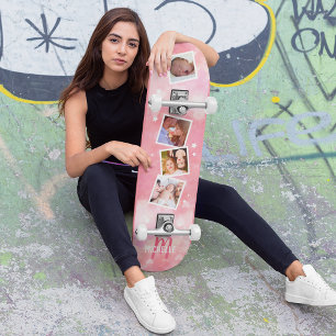Mädchenhaftes rosa Familienfoto-Collage Skateboard