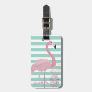 Mädchenhaftes Rosa Flamingo,Ananas Minze Weiße Str Gepäckanhänger