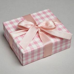 Mädchenhaftes Rosa Gingham Geschenkpapier Set