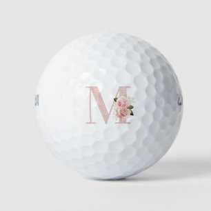 Mädchenhaftes Rosa Gold Glitter Blumen Monogramm M Golfball