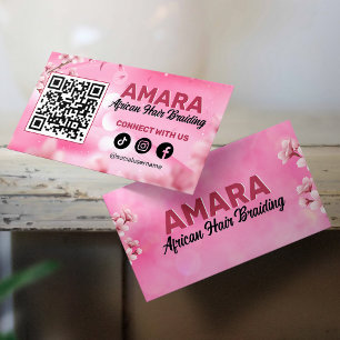 Mädchenhaftes rosa Haar-Flecht- Verbinde-uns QR-Co Visitenkarte