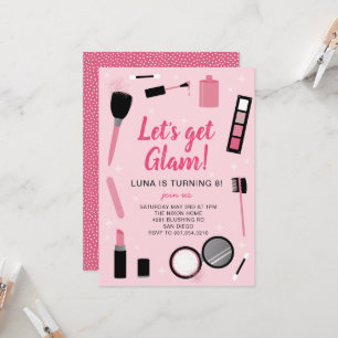 Mädchenhaftes rosa Make-up Glamour Geburtstagseinl Einladung