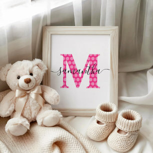 Mädchenhaftes rosa Punkte-Monogramm Poster