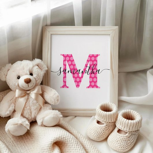 Mädchenhaftes rosa Punkte-Monogramm Poster