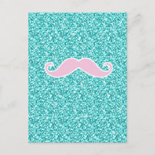MÄDCHENHAFTES ROSA SCHNURRBART-DESIGN AUF TEAL-GLI POSTKARTE