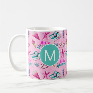 Mädchenhaftes Rosa Sommer Strand Wasserfarben Mono Kaffeetasse