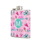 Mädchenhaftes rosa Sommer-Wasserfarben-Monogramm-M Flachmann (Links)