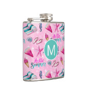 Mädchenhaftes rosa Sommer-Wasserfarben-Monogramm-M Flachmann (Rechts)
