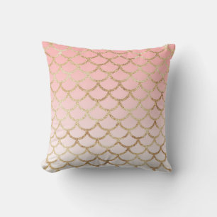 Mädchenhaftes Rosa und Gold Glitzer Glanz Meerjung Kissen