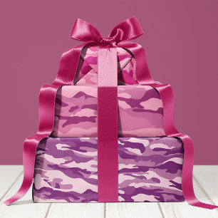 Mädchenhaftes Rosa und Lila Tarnmuster Camo Muster Geschenkpapier Set