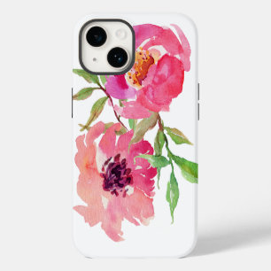Mädchenhaftes rosa Wasserfarben-Blumenmuster iPhone 14 Hülle